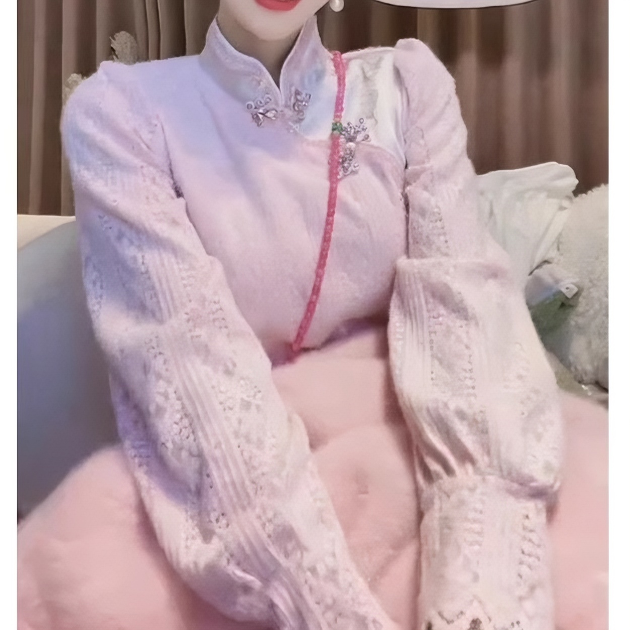 新中式复古盘扣重工钉珠蕾丝衬衫女2023冬装新款气质显瘦国风衬衣