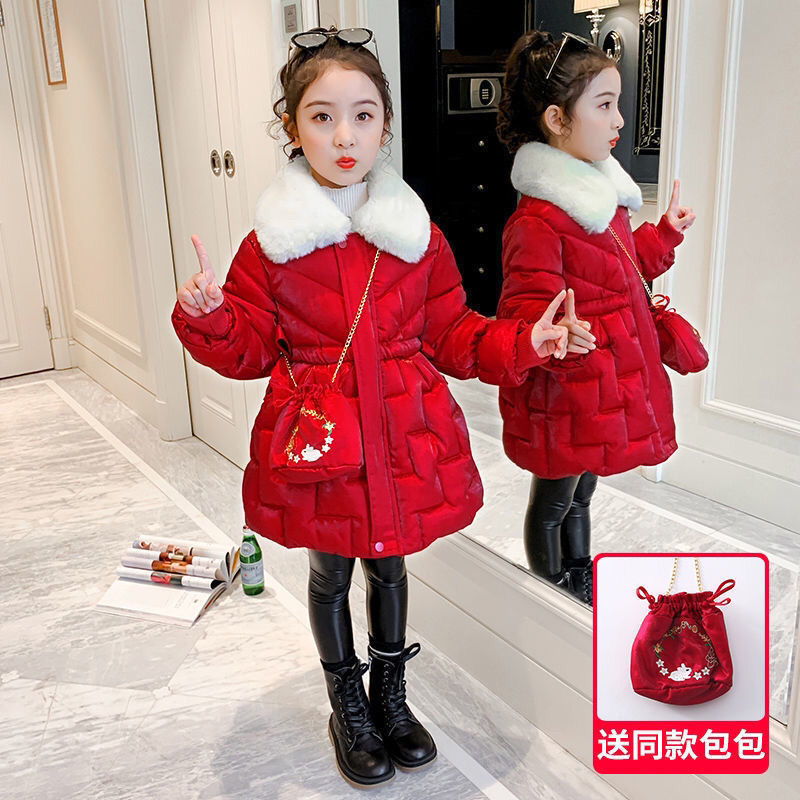 优选2023新款时尚女童冬装棉服外套冬季洋气儿童加厚女宝宝中长款