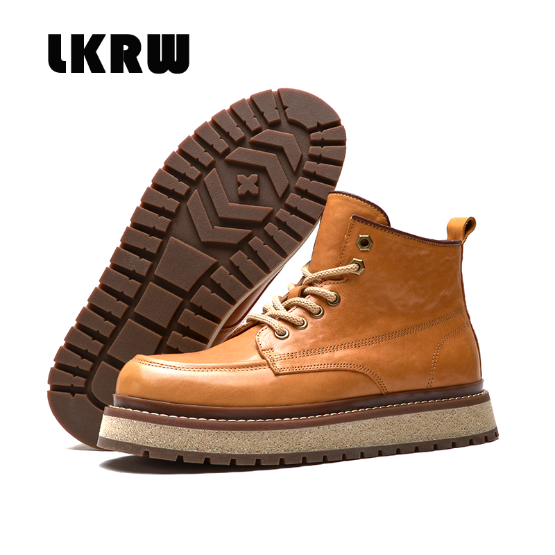 2023新款秋冬真皮工装靴高帮鞋百搭中帮马丁靴男士头层马皮潮鞋