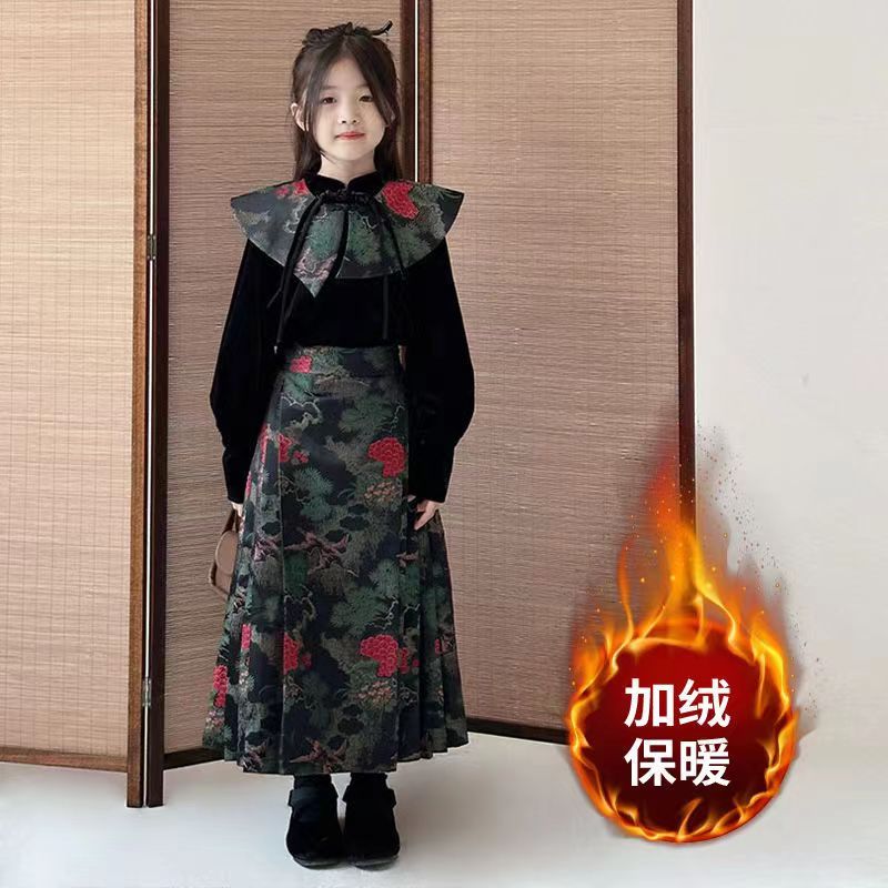 儿童马面裙女童新中式改良汉服2023新款中国风母女亲子装加绒唐装