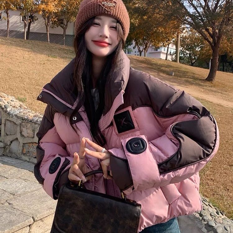 雅鹿羽绒服【真羽绒服】短款2024新款撞色国标鸭绒加厚宽松韩版冬