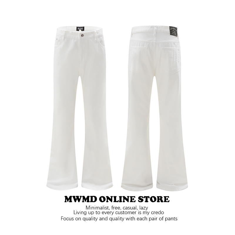 MWMD巴黎"bootcut"白色弯刀微喇牛仔裤显瘦直筒cleanfit男生裤子
