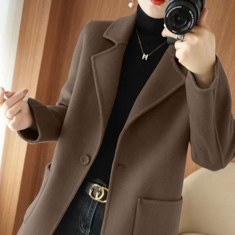 秋冬双面羊绒大衣女士中长款100%纯羊毛呢百搭外套短款小个子妈妈