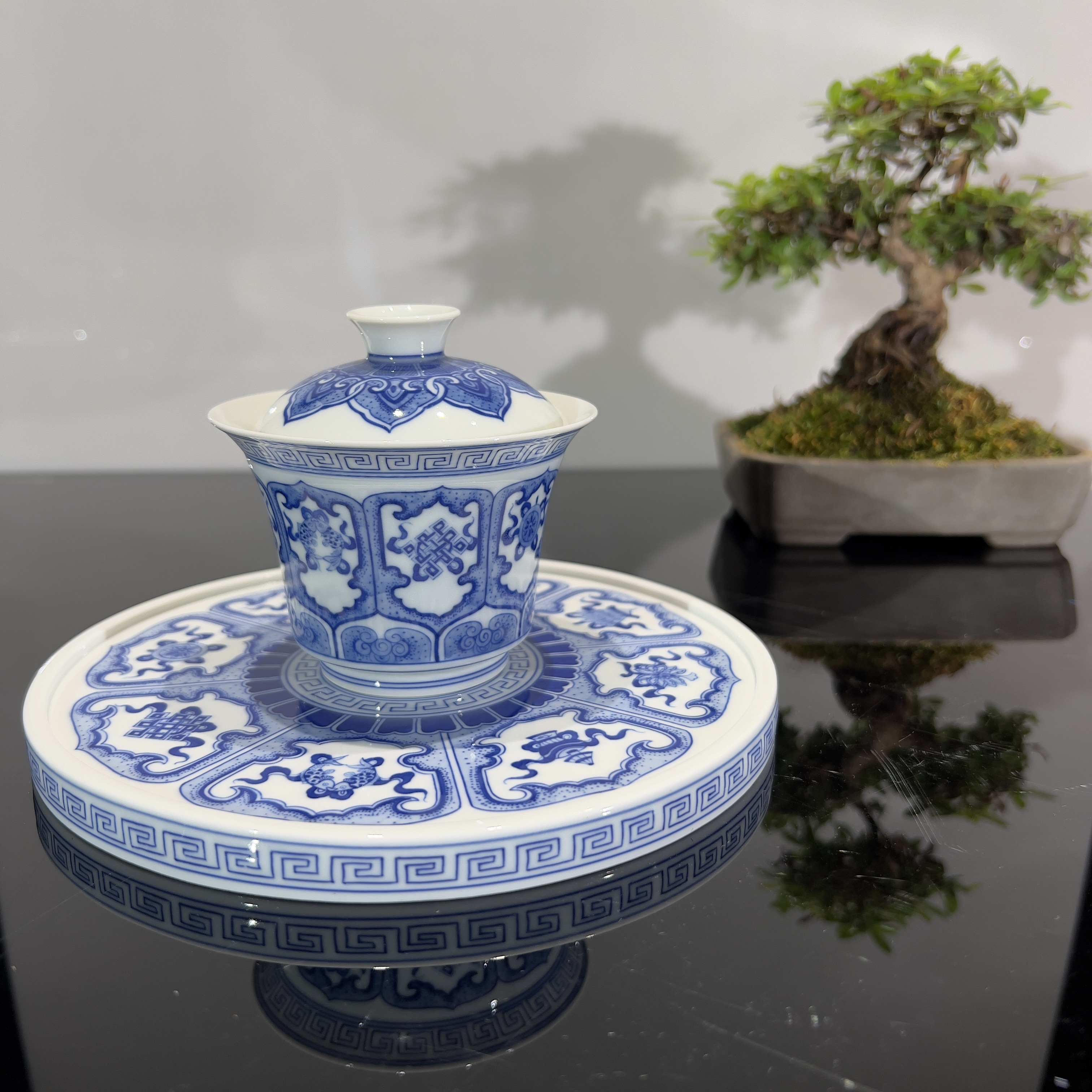 继统柴藏 八宝马蹄盖碗薄胎岩茶专用茶具套装景德镇陶瓷青花手绘