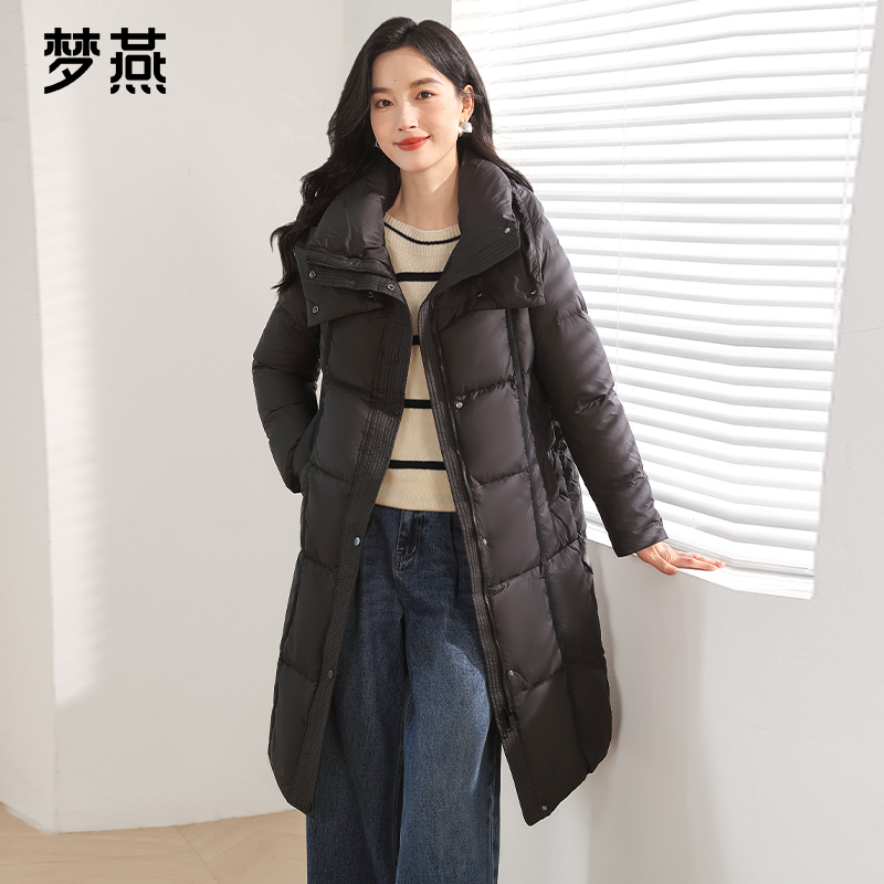 梦燕秋冬女挺阔有型舒适连帽中长款休闲宽松保暖羽绒服CY11B4014D