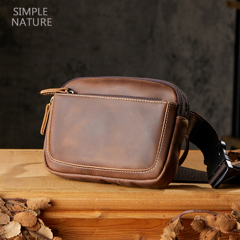 手工休闲男士胸包复古牛皮户外运动真皮腰包时尚个性手机包斜挎包