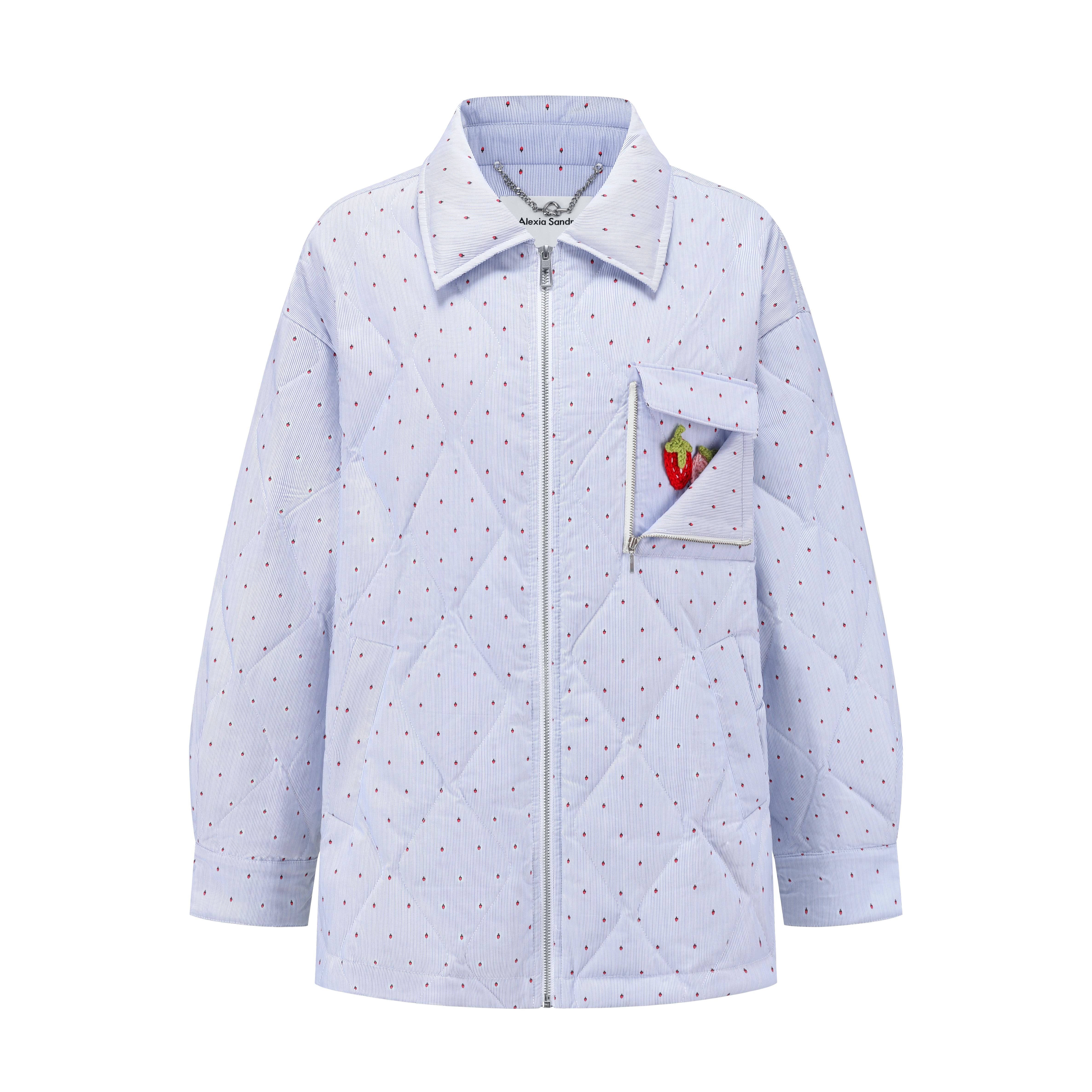 AlexiaSandra隐藏小草莓葫芦线衬衫薄羽绒外套