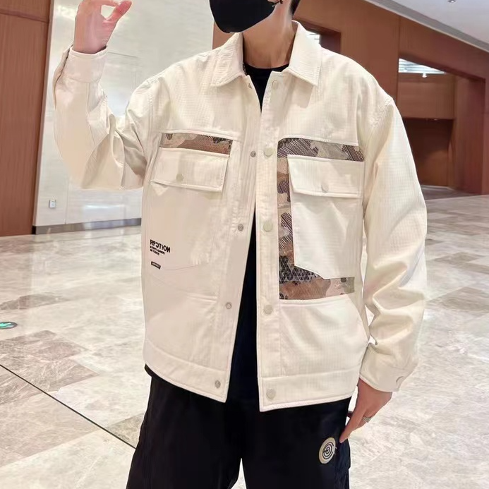 7515-秋季男士大口袋翻领夹克百搭休闲时尚韩版直角外套