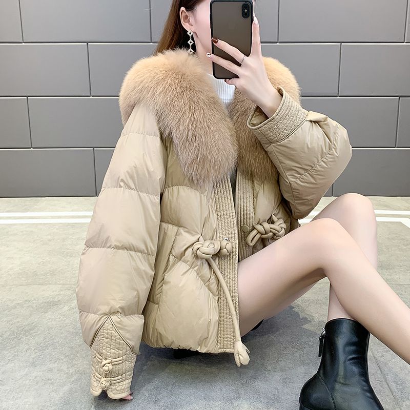 羽绒服海宁狐狸毛皮草外套女2023新款短款毛绒一体欧货羽绒