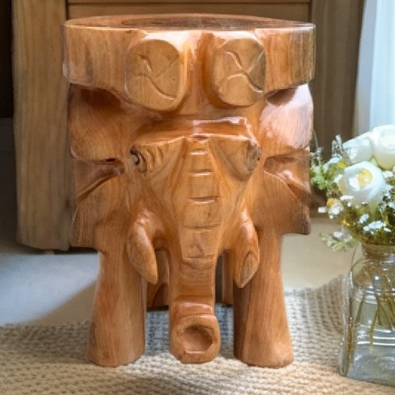 香樟木书房手工简约国风中式实木大象凳招财大象凳木雕象凳换鞋凳