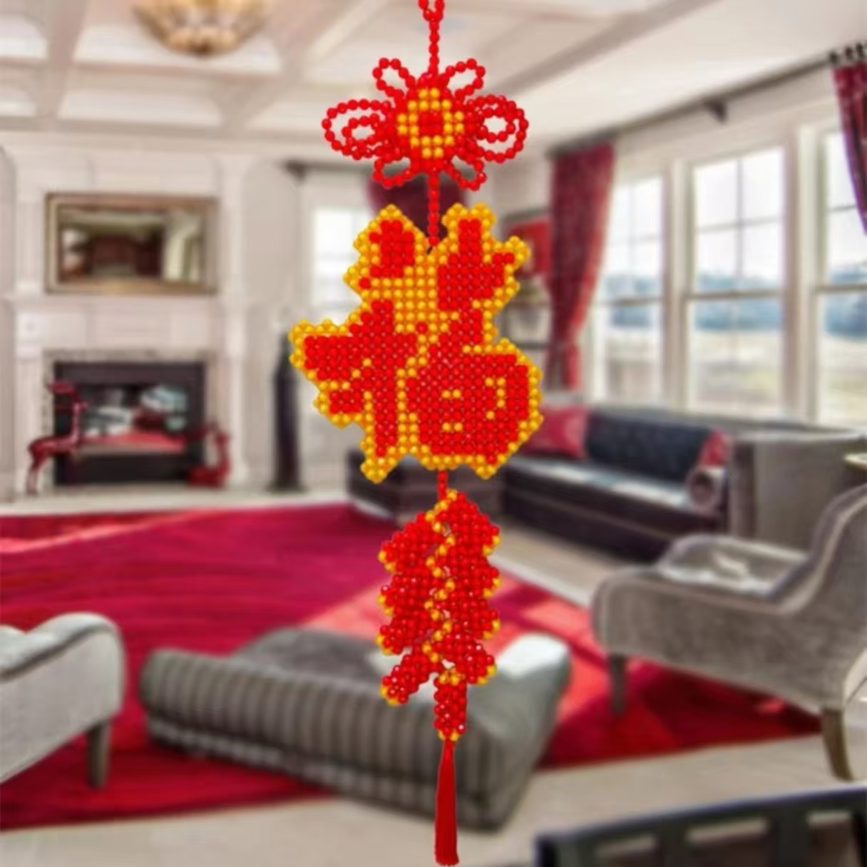 diy手工串珠鞭炮福字中国结大挂件材料包成品中国结编织家居饰品