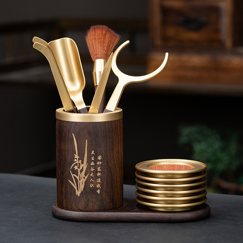 高档茶道六君子套装杯垫组合铜木功夫茶具零配件茶夹茶刀养壶笔