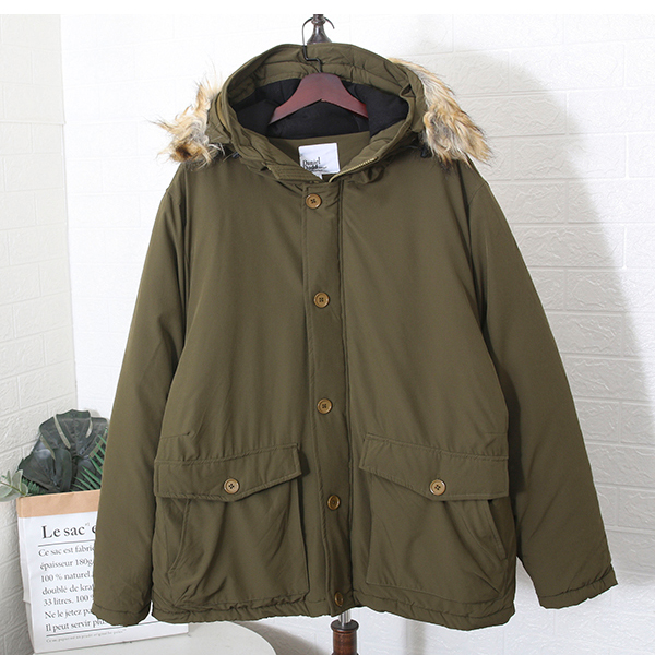 2024冬季外贸加厚男士加肥加大码宽松休闲毛领连帽棉衣D