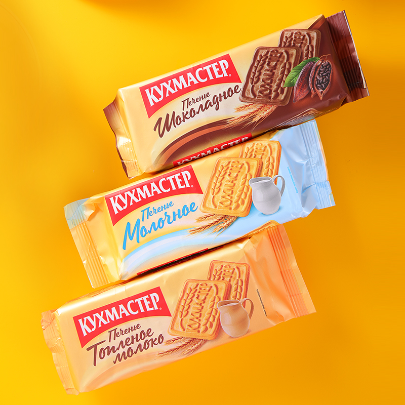 俄罗斯原装进口厨房大师牌巧克力牛奶酥炼乳味饼干早餐零食品170g