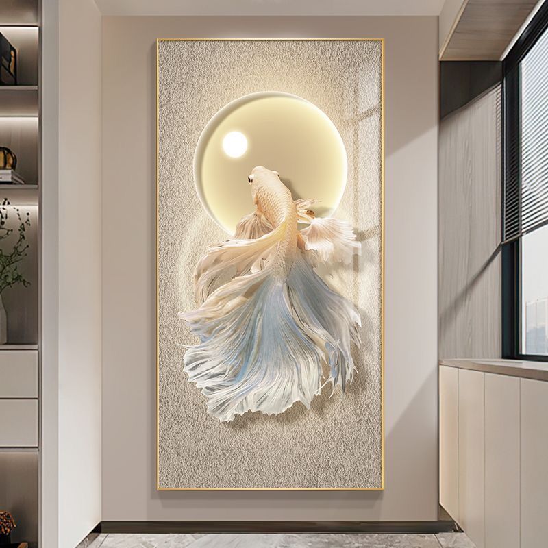【玄关画挂画】好运连连单鱼简约客厅镶钻装饰画新款进门年年有余