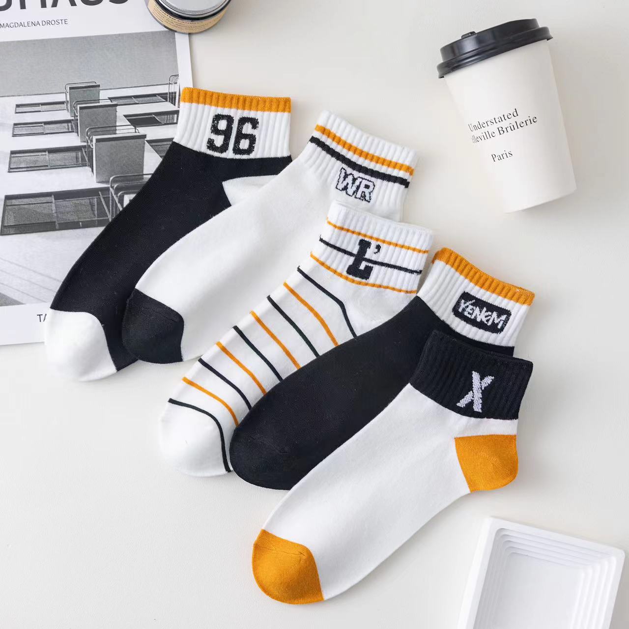 【5双装】男士纯棉字母百搭运动风春夏短筒袜