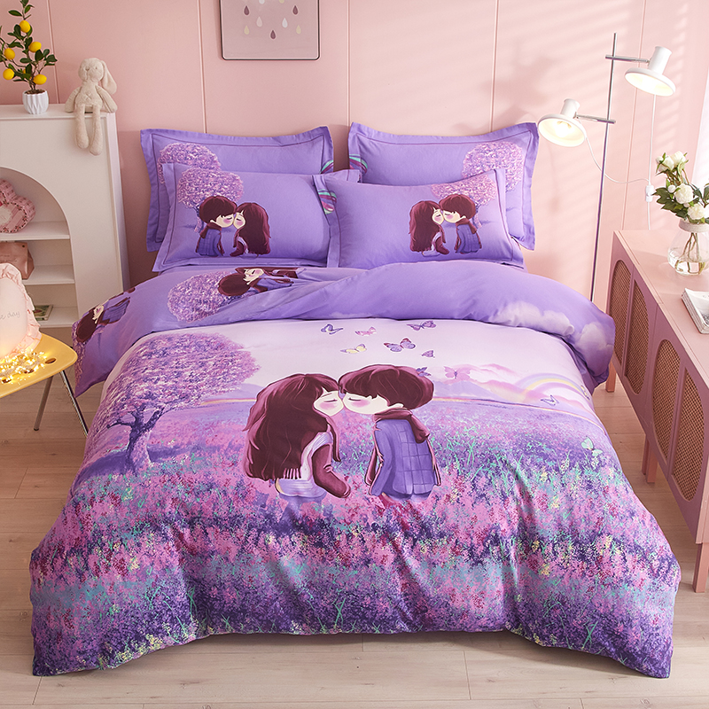 全棉纯棉四件套加厚斜纹床单被套亲肤柔软家纺床上用品公主风被罩