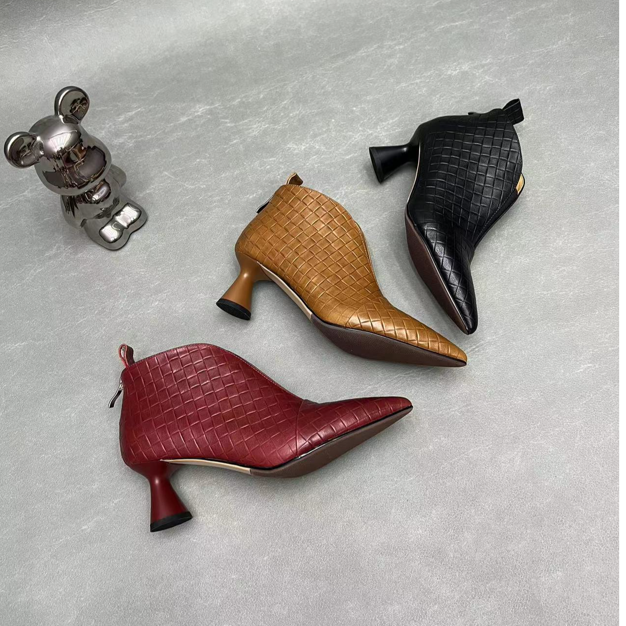 ATP打开秋冬穿搭5cm尖头高跟头层牛皮时尚女士短靴矮靴子秋冬新款