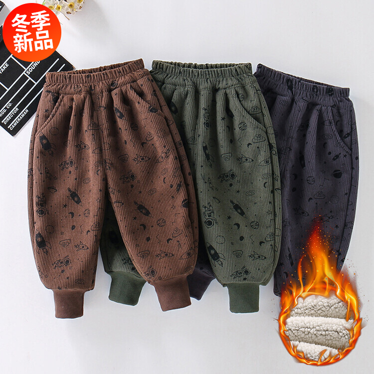 加绒儿童加厚宝宝打底冬季冬款款喇叭阔腿大童儿童羊驼绒卫裤帅气