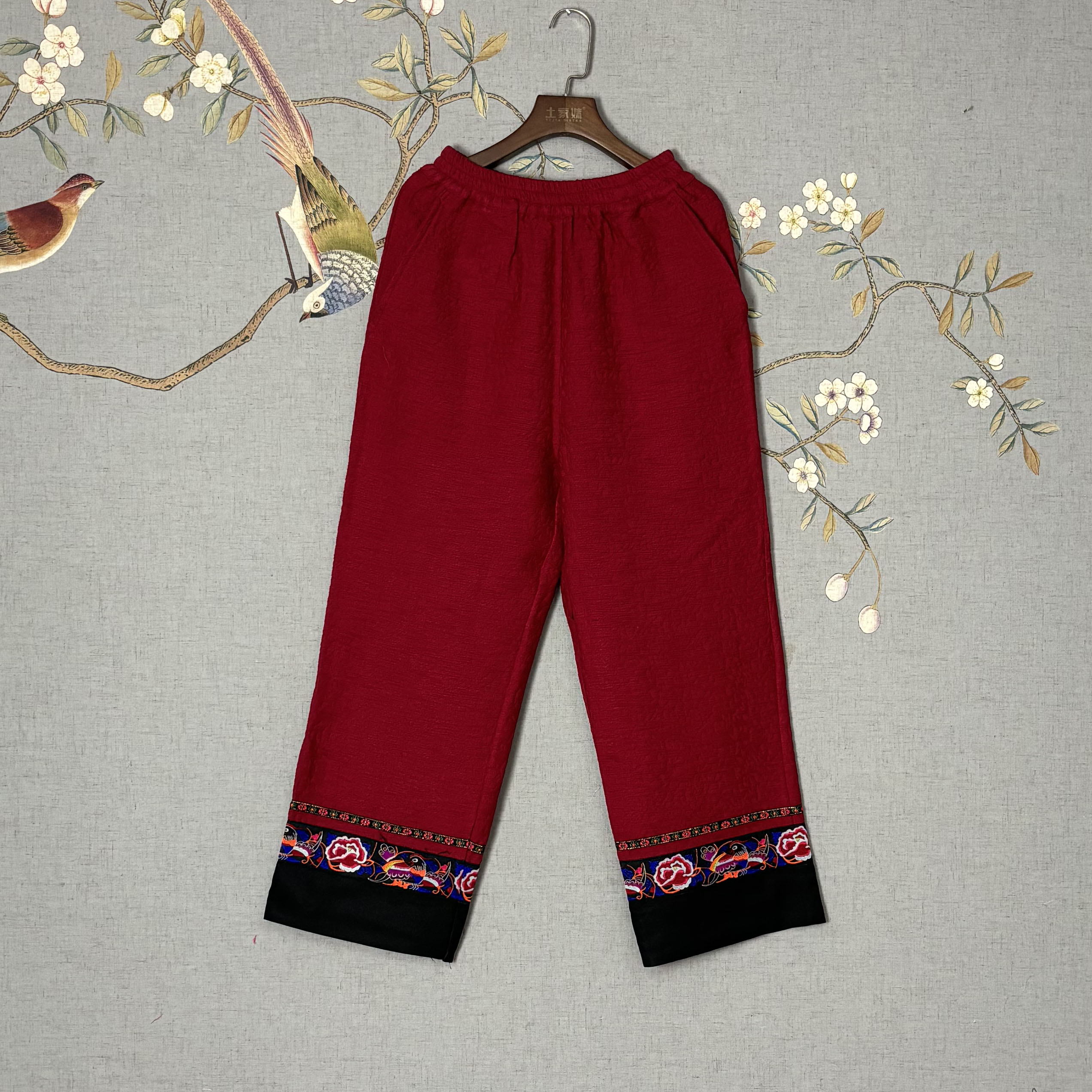 土家妹民族风棉麻厚款重工刺绣休闲宽松百搭春秋款裤子80301