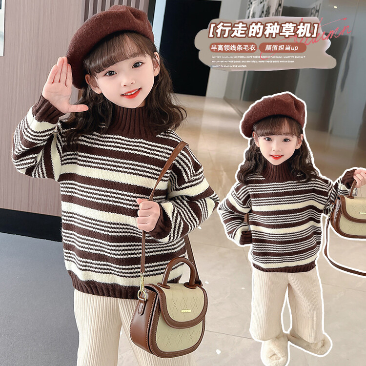 儿童毛衣女2023秋冬新款网红女童加厚打底毛衣 儿童针织毛线上衣