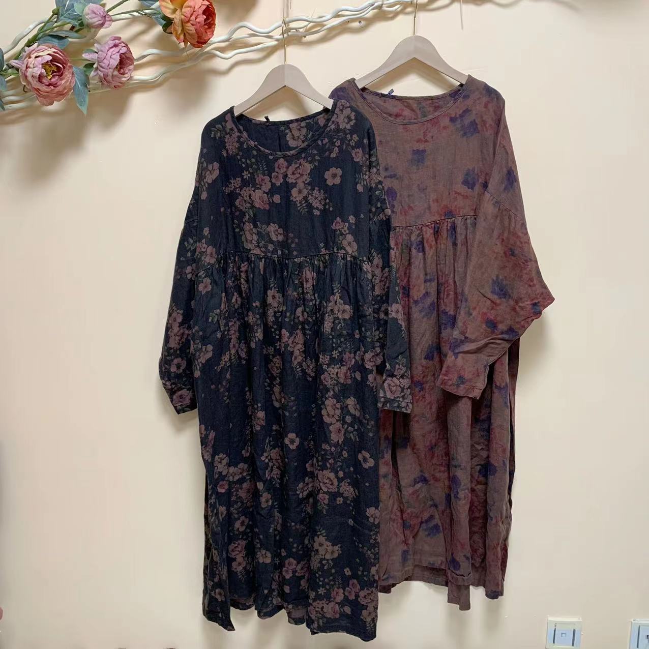 亚麻数码印花炒色连衣裙款袍子mx6612（胸围160衣长124可穿160斤