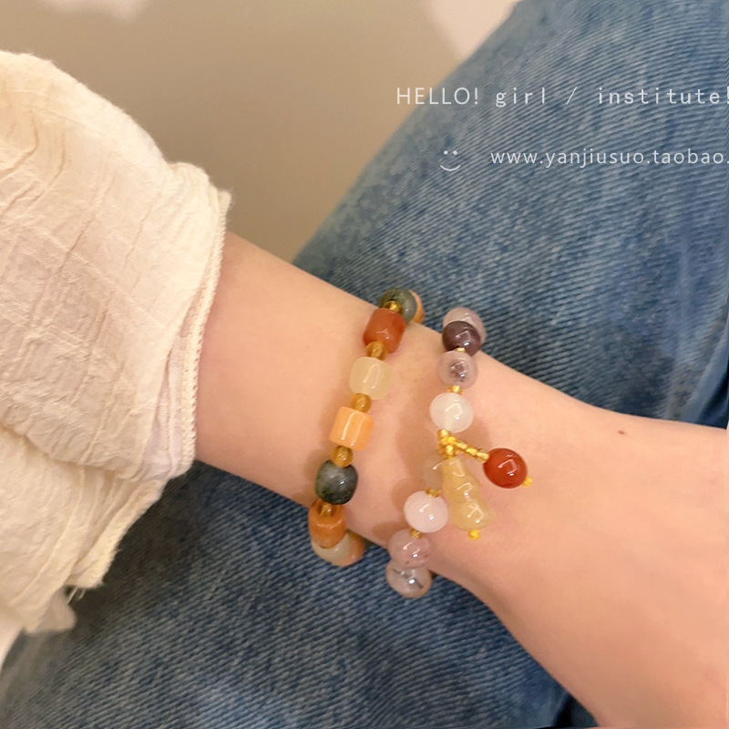 新中式葫芦吊坠手链女复古民族风学生闺蜜糖果色串珠手饰手串