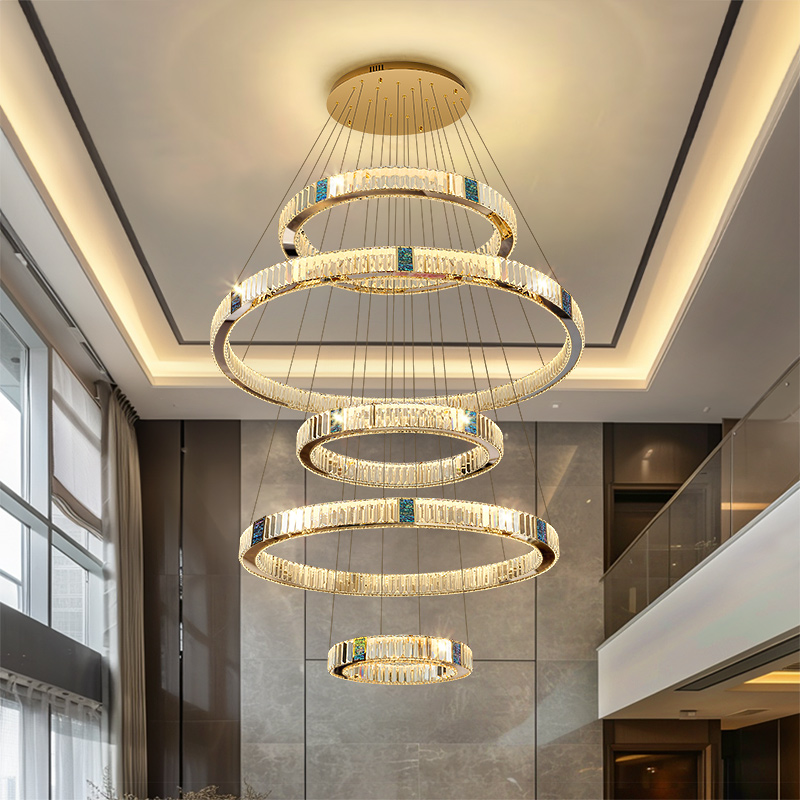 别墅复式楼水晶客厅大吊灯挑高客厅灯现代轻奢挑高loft公寓主灯