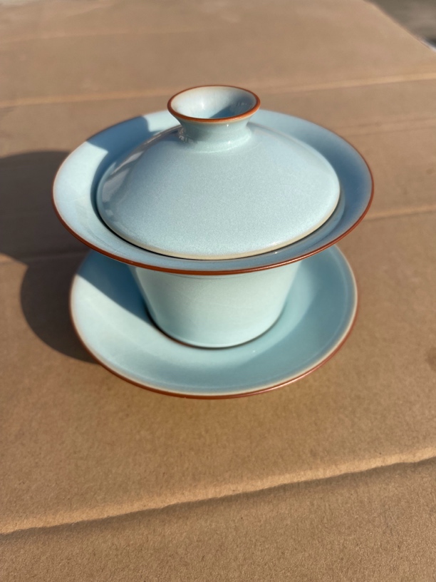 纯矿石汝瓷天青色三才马蹄盖碗开片瓷盖碗陶瓷茶具130容量一级品