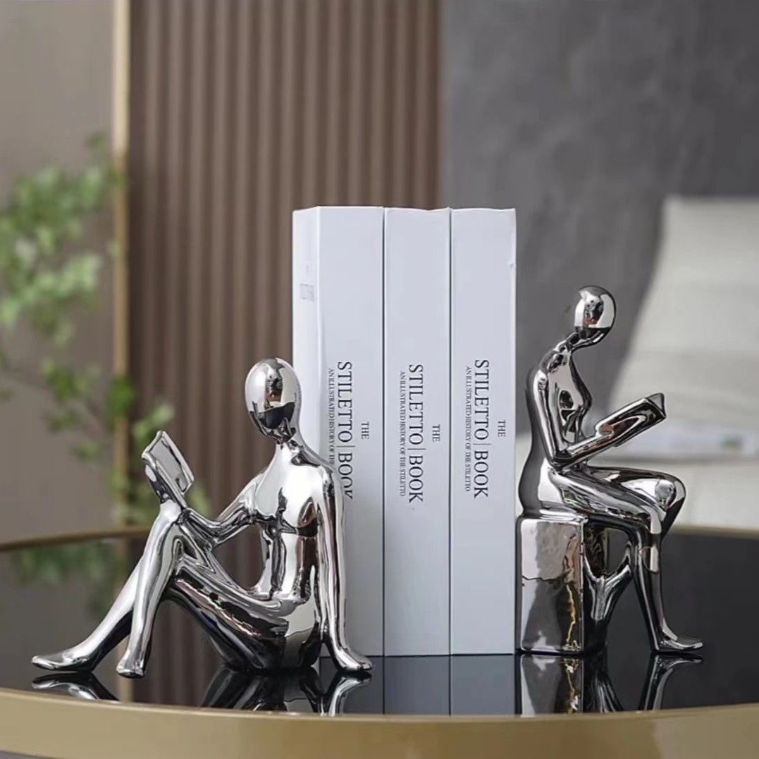 轻奢书档抽象网红看书人物情侣办公室摆件客厅玄关书房酒柜装饰品