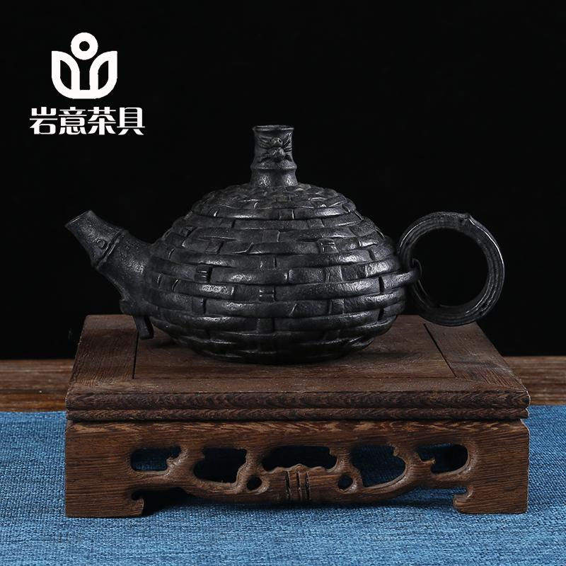 岩意茶具安化冰碛岩石头高档泡茶壶家用非遗手工雕刻庄清森知足壶
