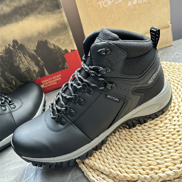 中帮秋冬休闲运动户外鞋男士加厚情侣鞋潮品百搭透气防水皮黑色