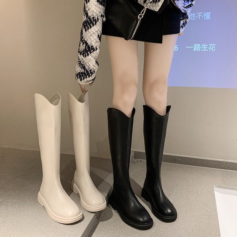 长筒靴女2024新款秋季显瘦百搭骑士靴平底高筒靴子V口长靴不过膝