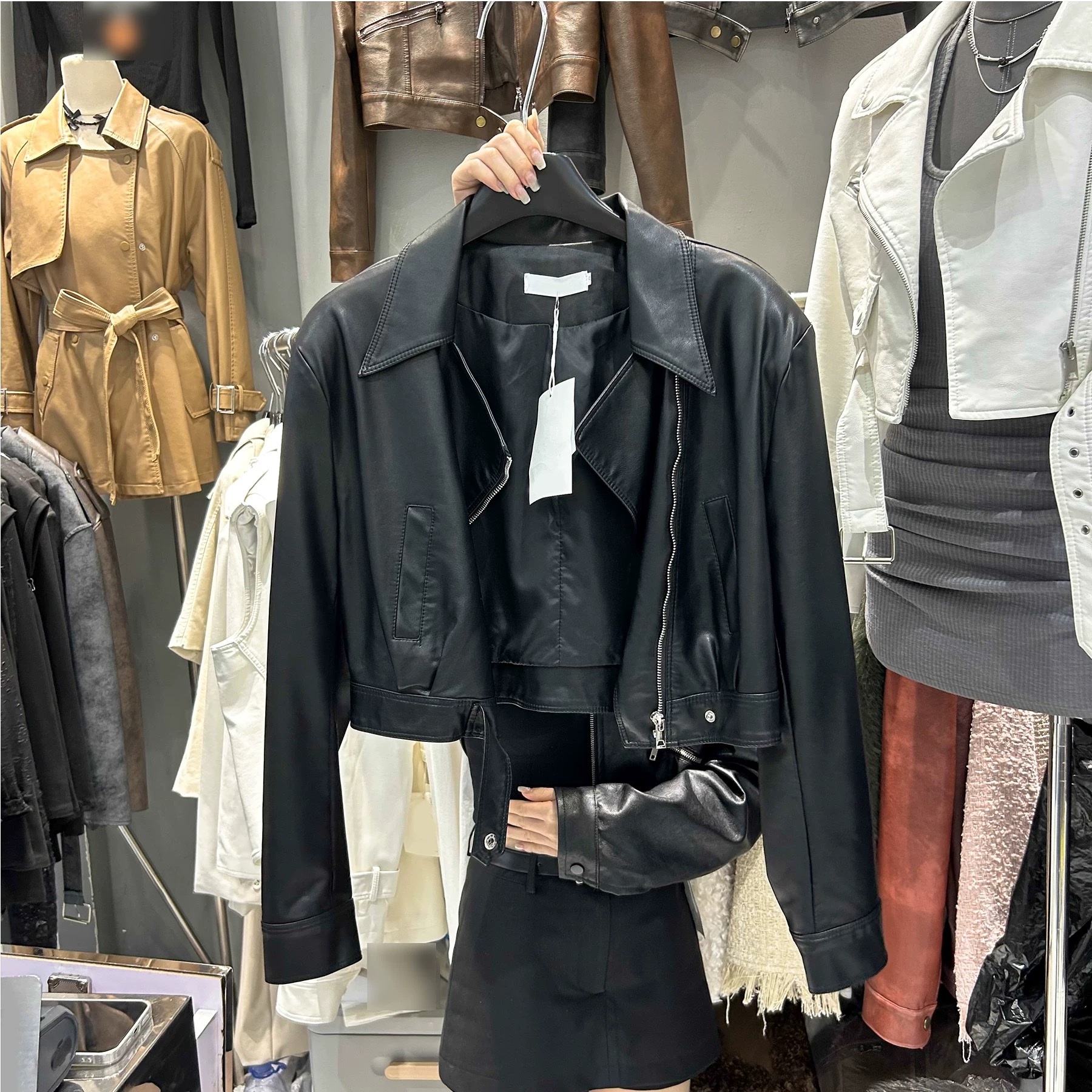 欧货翻领短款pu皮外套女2024秋季新款高级感机车炸街小个子皮夹克