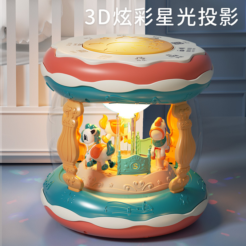儿童音乐趣味手拍鼓旋转木马带话筒婴儿早教益智玩具宝宝启蒙玩具