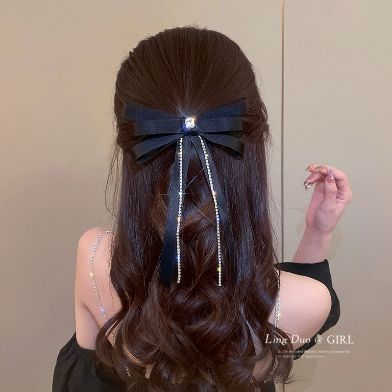 A28 疯狂心动闪钻大蝴蝶结夹子流苏后脑勺头饰顶夹女