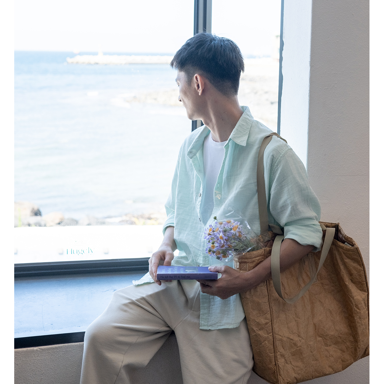 几立【恋爱的犀牛】夏季亲肤透气情侣款双层纱浅蓝色长袖衬衫