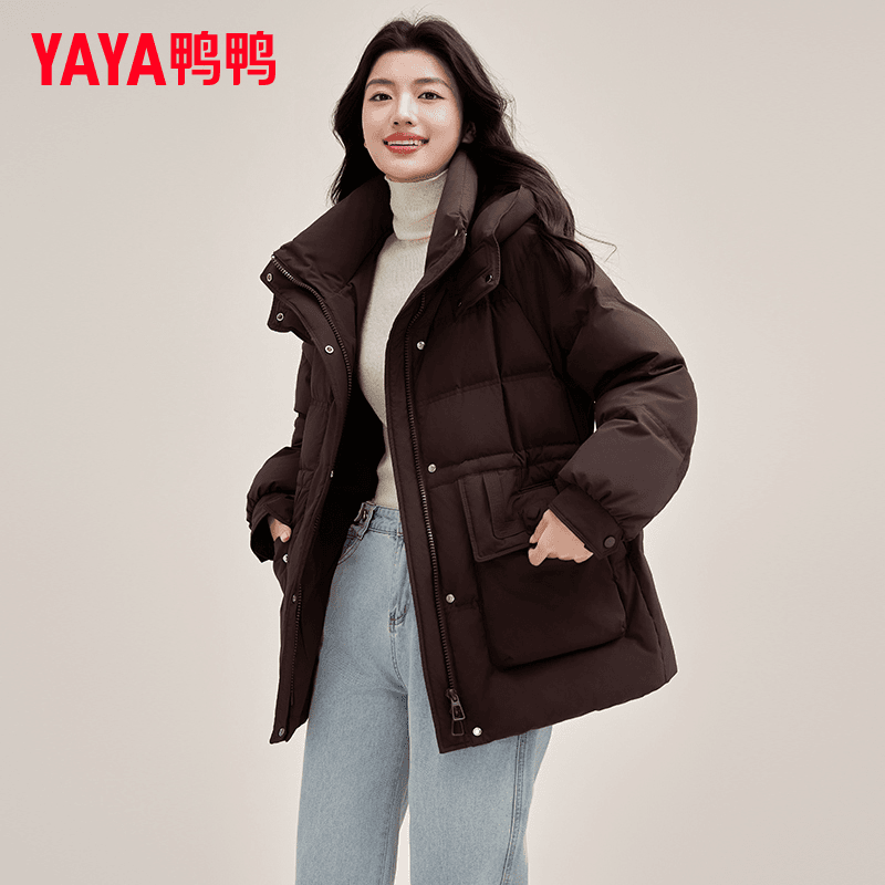 YAYA/鸭鸭冬季中长款羽绒服女新款收腰时尚保暖羽绒服新国标90绒