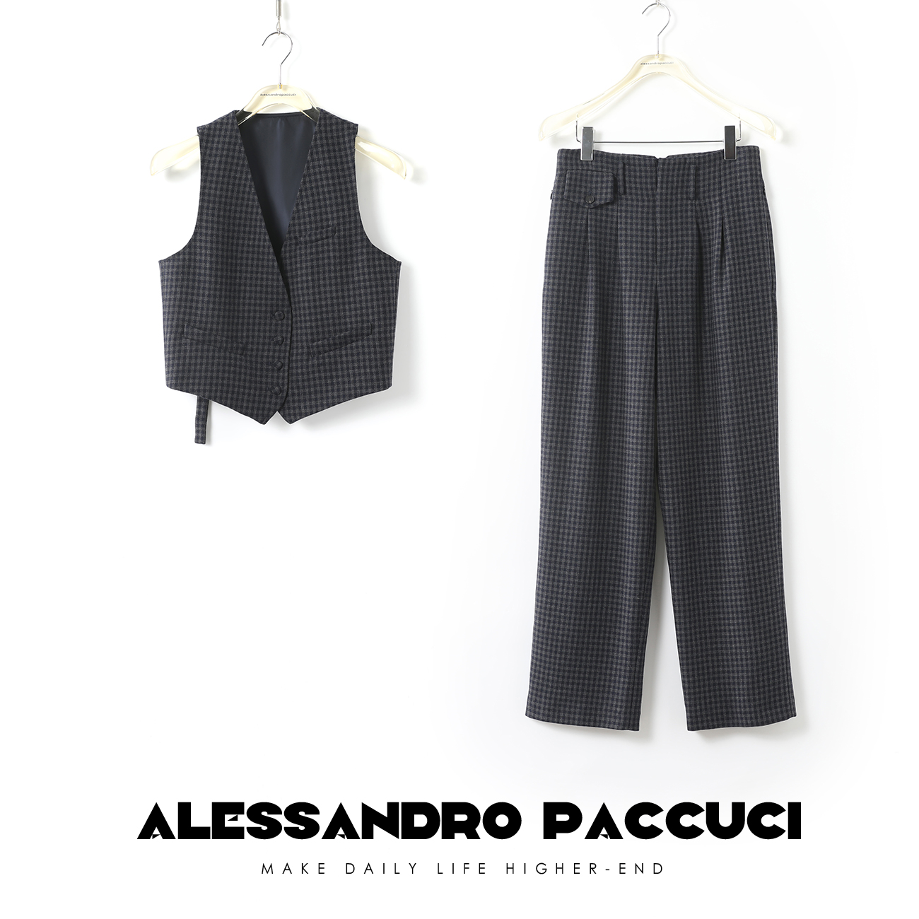 【孤品不退换】洛哥25745X【画家】绵羊毛蓝灰色马甲/休闲裤2024秋