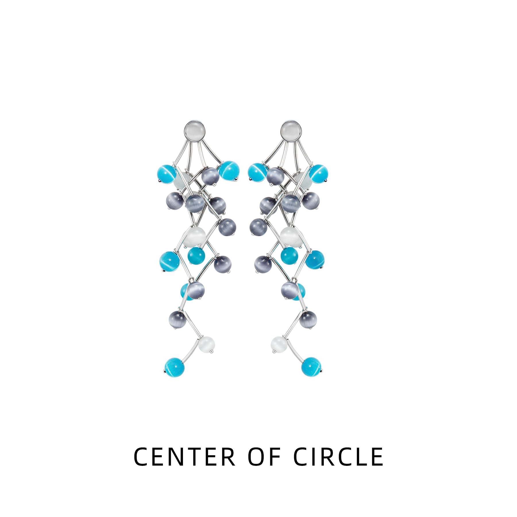 铜合金耳饰 COC圆心银河星辰猫眼石高级感轻奢流苏耳坠气质蓝色