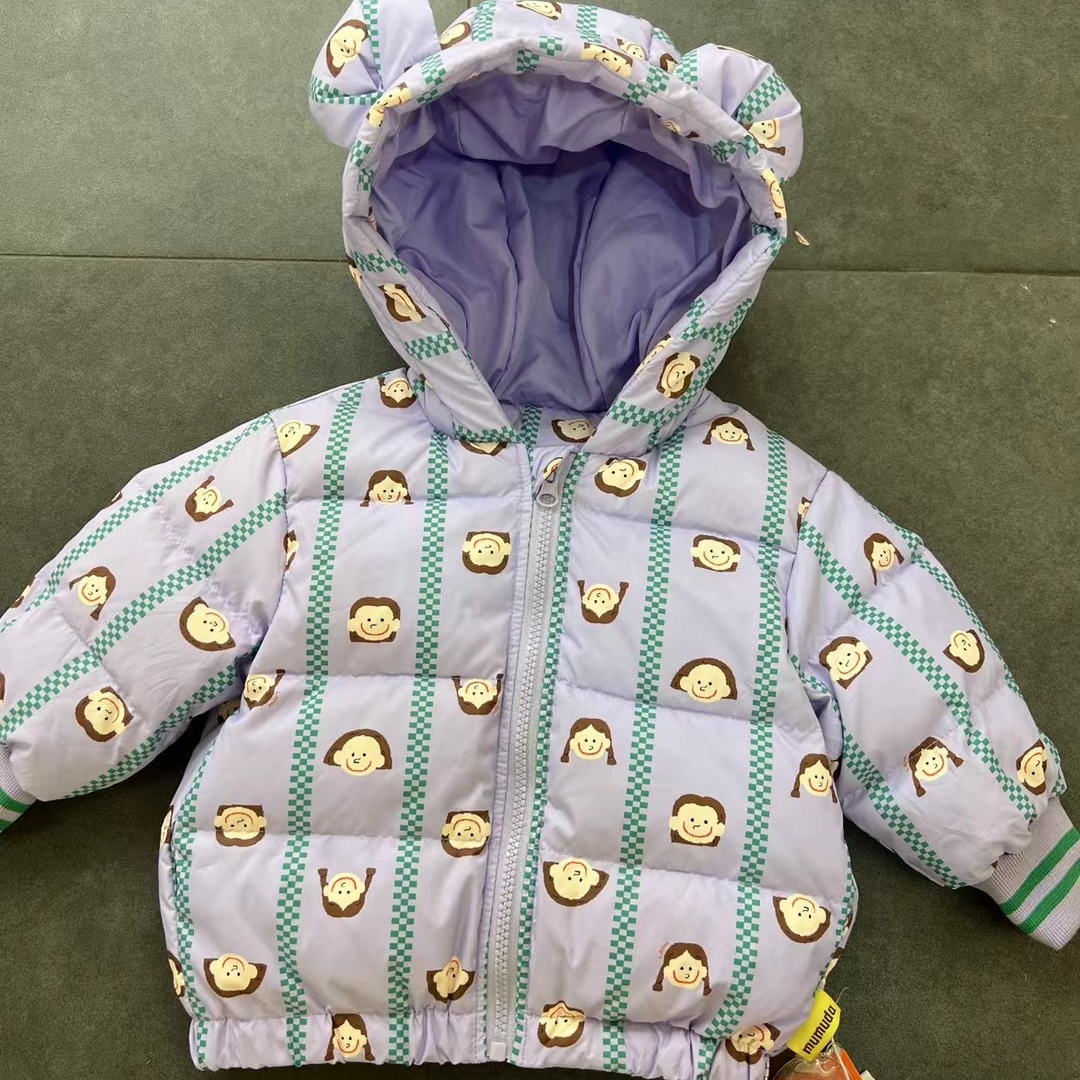 【C01-C10】休闲时尚女童秋冬潮童羽戎厚外套连帽满印带帽印花加绒