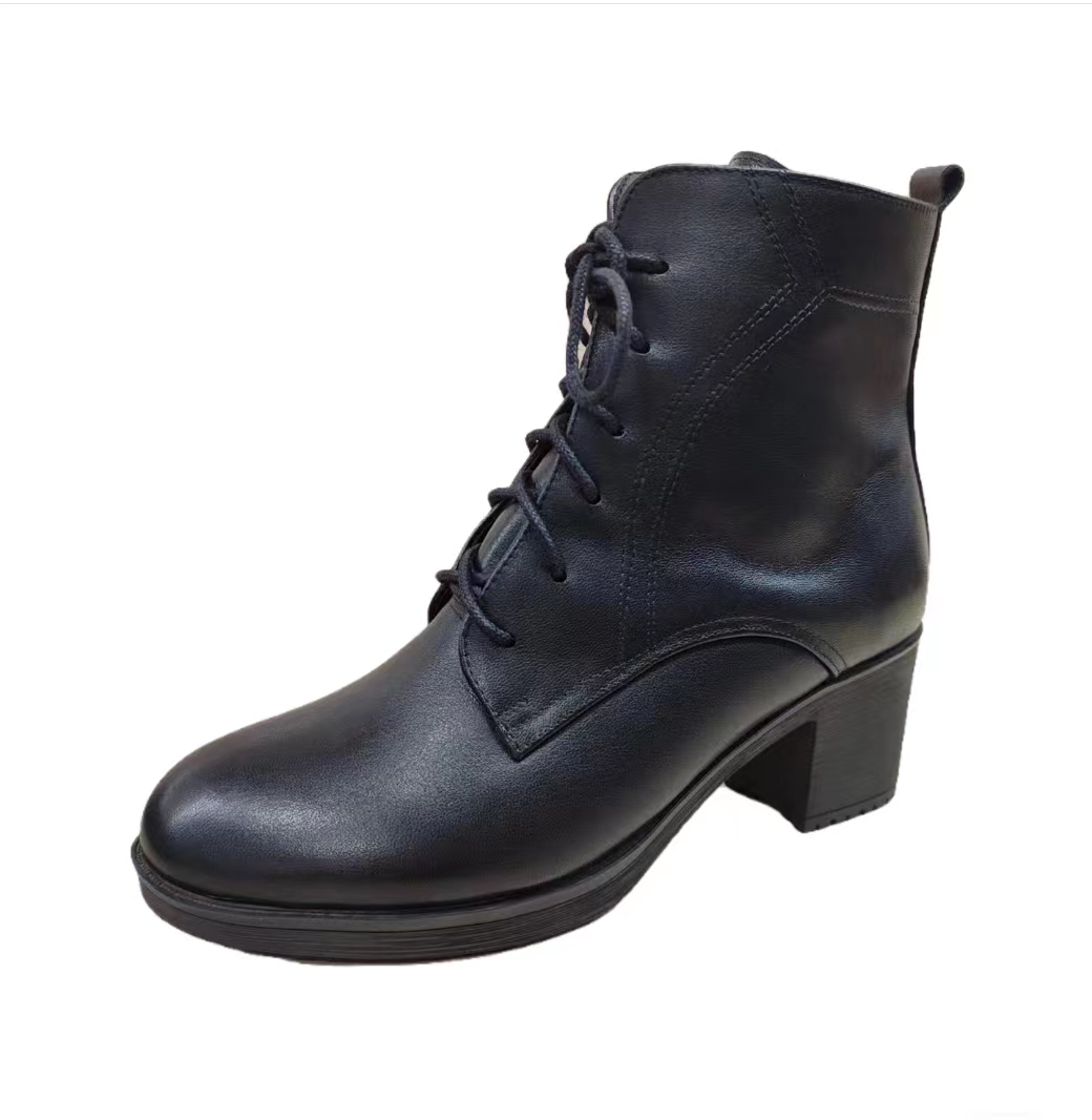 红运定制纯手工真皮女鞋女靴中跟十四寸高帮女靴