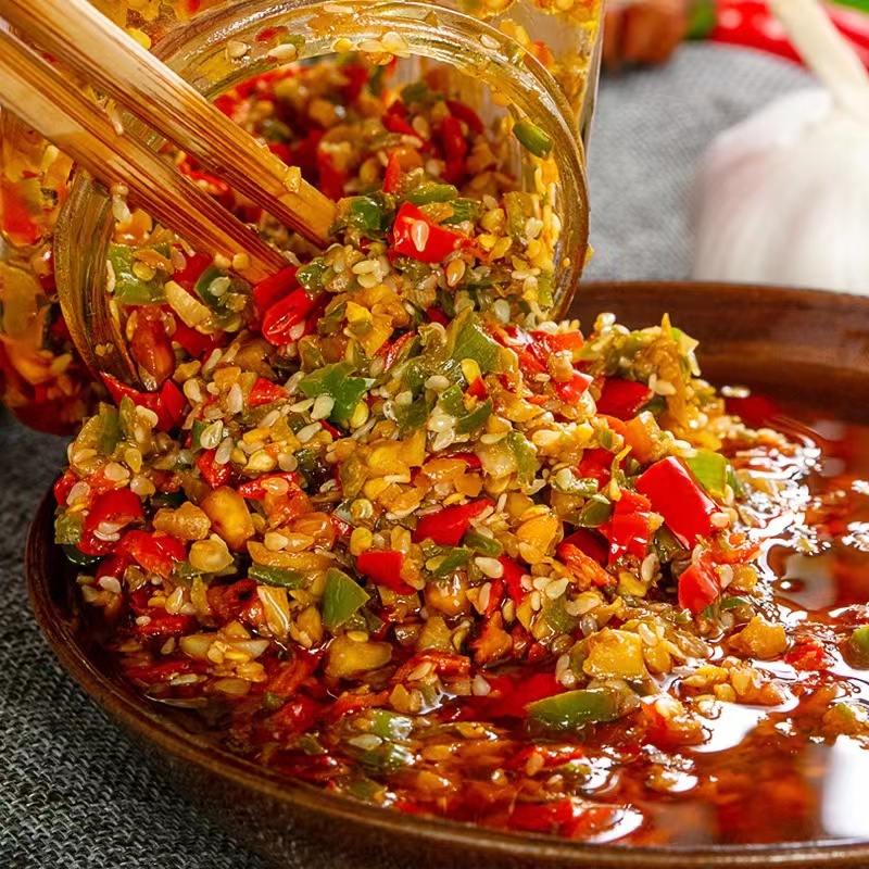 双椒蒜蓉酱湘味辣椒酱农家下饭菜拌面拌米饭青红剁椒辣酱即食280g