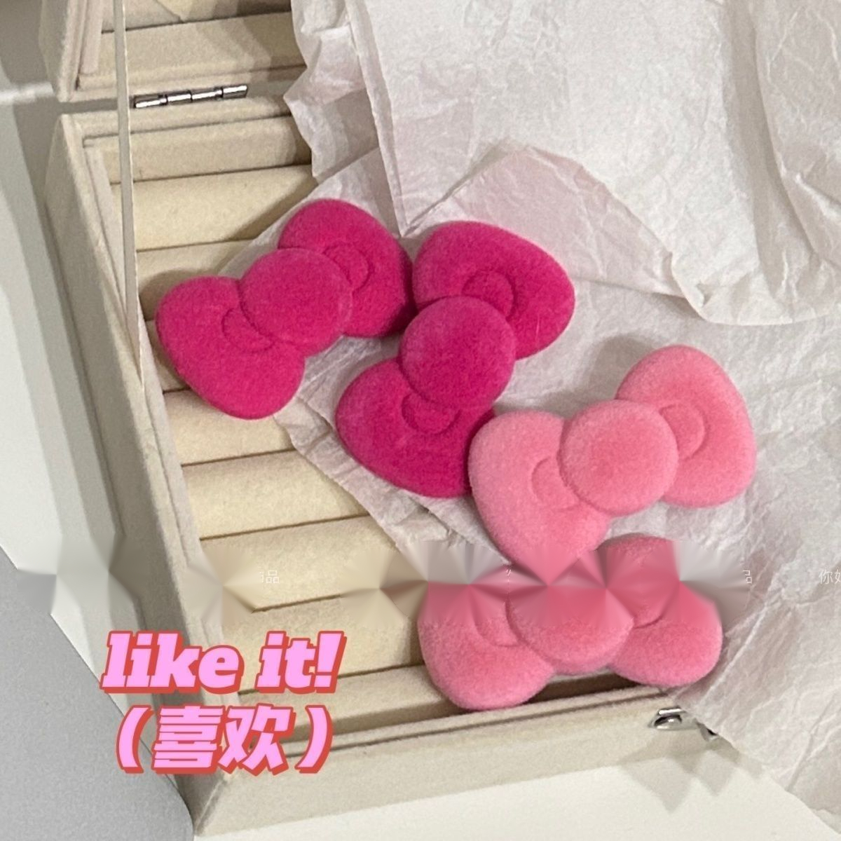 植绒圆蝴蝶结发夹ins粉嫩少女发卡甜美学生刘海边夹春夏新款发饰
