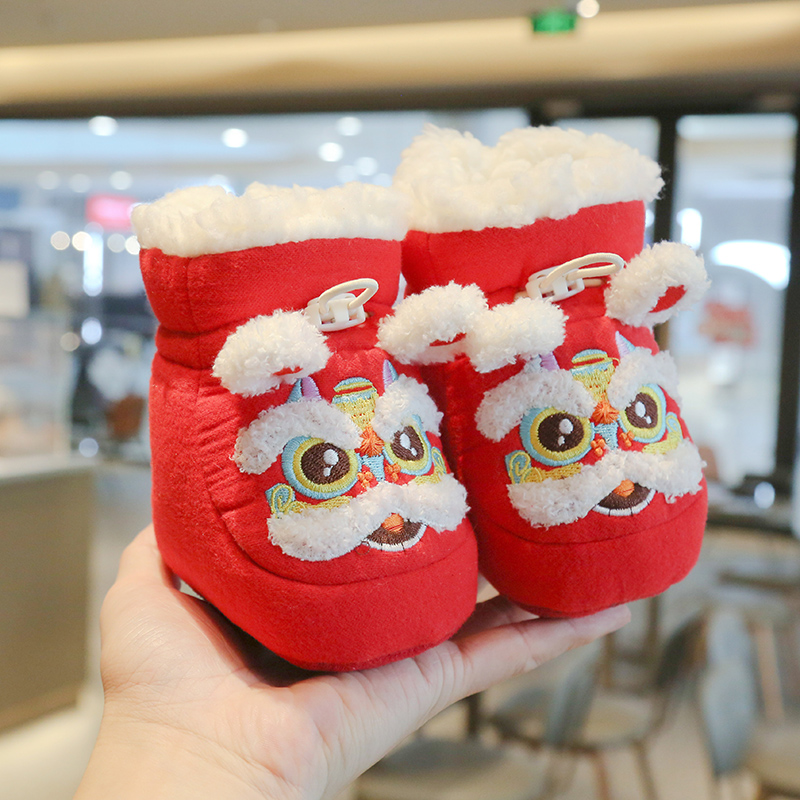 冬季老虎头婴儿棉鞋一周加绒0-12个月宝宝鞋软底防滑男女中国风鞋