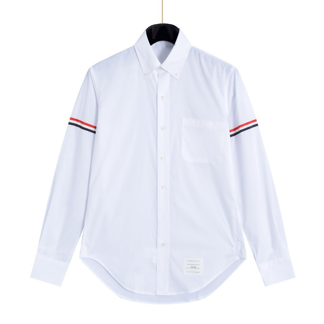 【汤姆】男女同款-春夏秋冬翻领时尚百搭休闲双袖织带纯棉长袖衬衫