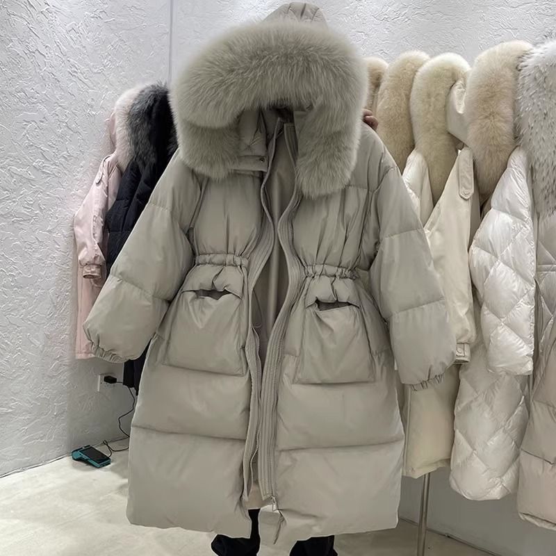 反季羽绒服女中长款冬韩版大毛领加厚宽松收腰过膝外套清仓东大门