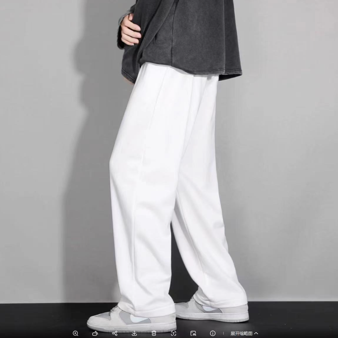 冬季潮牌阔腿长裤痞帅运动卫裤美式宽松直筒裤白色休闲裤子男款