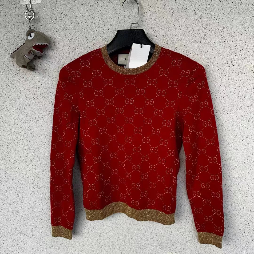 全新未使用 GUCCI/古驰 红色gg满印毛衣 os xs码