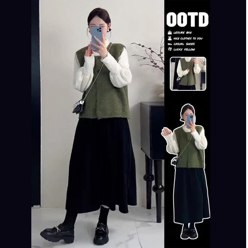 大码秋装一整套新款胖MM半身裙显瘦气质打底衫女毛衣2025秋季套装